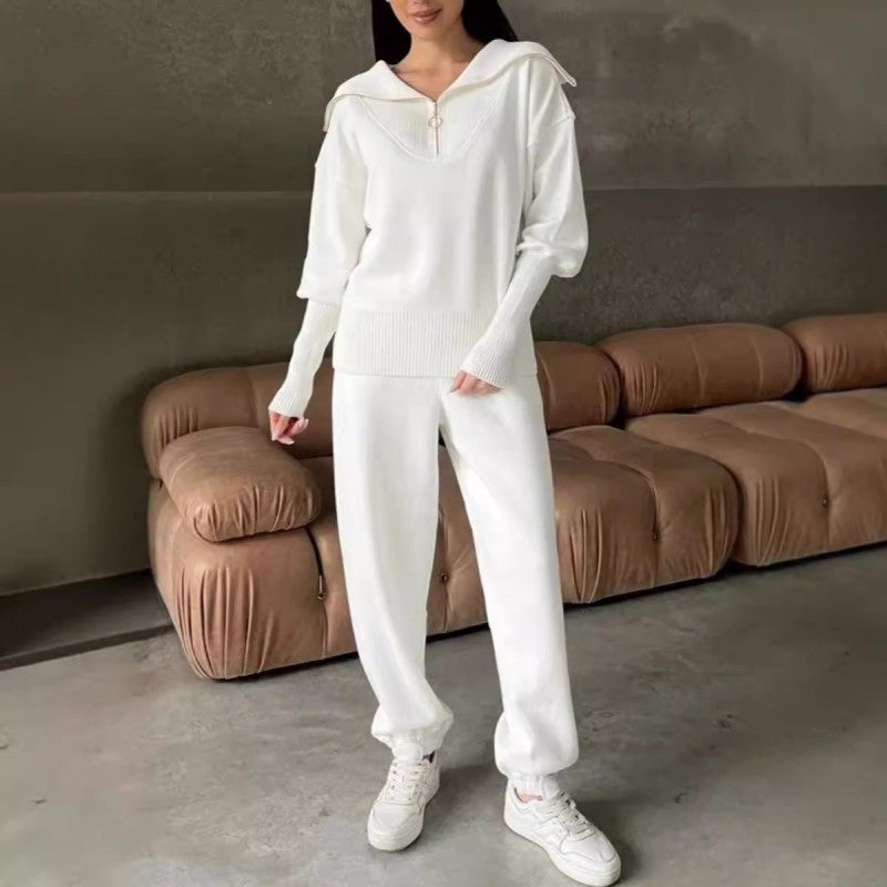 Boutique-Sports two-piece set-half zipper lapel top & jogging pants